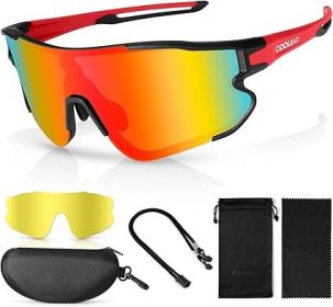 Odoland Polarized Cycling Glasses Sports Sunglasses ,Interchangeable Lense,UV400 Baseball MTB Sports Glasses for Men Women