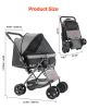 VEVOR Pet Stroller, 44 lbs Weight Capacity, Foldable Dog Stroller Cart, 4 Wheels Cats Stroller with Mesh Windows & Revrsible Handle