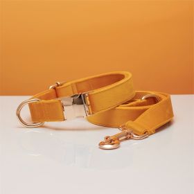 Multiple Colour Velvet Personalise Dog Collar Leash Set With Bow (Option: Yellow set-S)